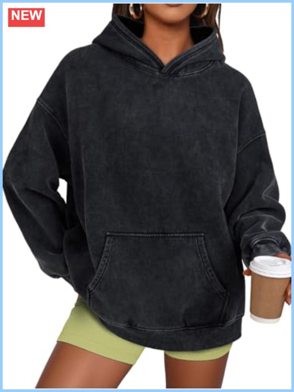 Oversized Acid Wash Hoodie Long Sleeve Pullover with Kangaroo Pocket